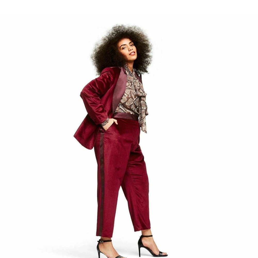 Altuzarra Target Red Velvet Blazer Straight Leg Ankle Pants Blouse Set 2X 18W - Picture 1 of 6